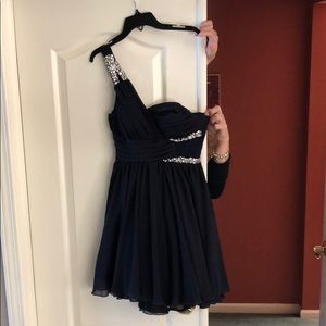 Navy one shoulder homecoming dress